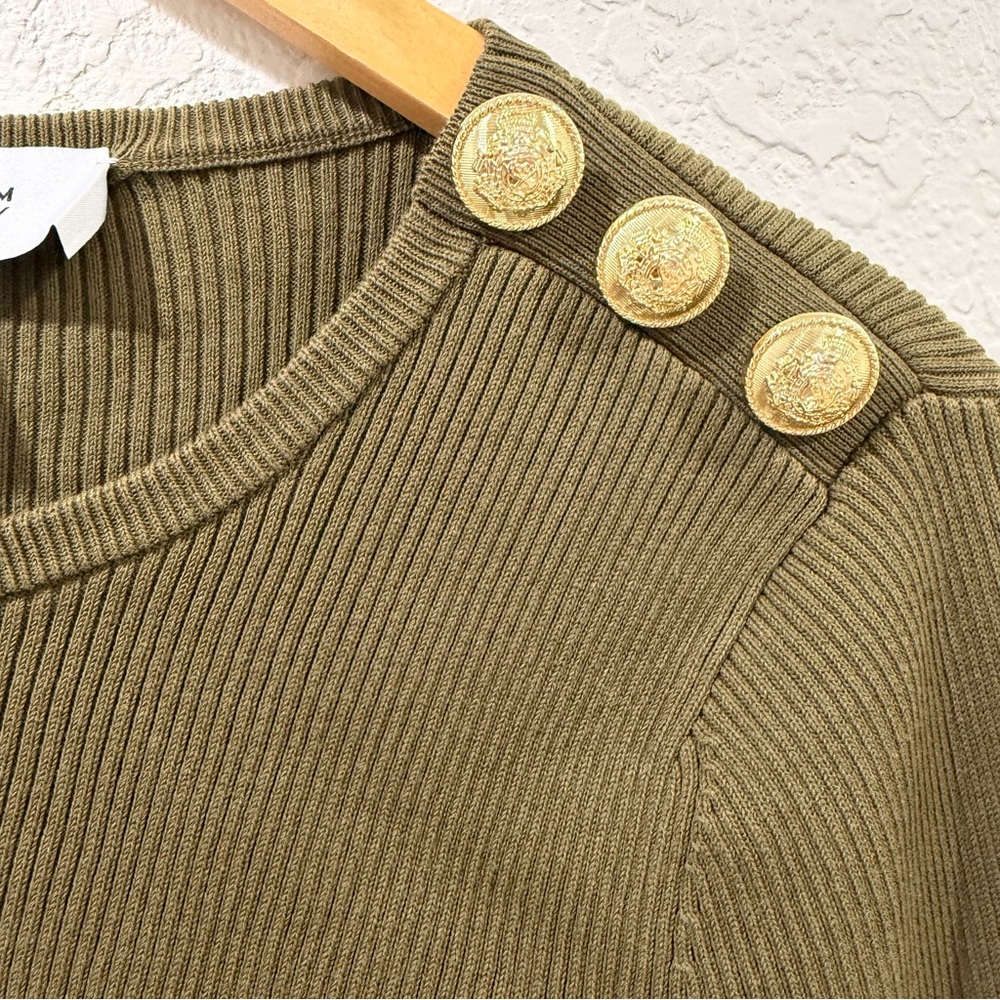 DEREK LAM 10 CROSBY Vanessa Ribbed Knit Flounce Dress In Olive Size Medium - Picture 11 of 15